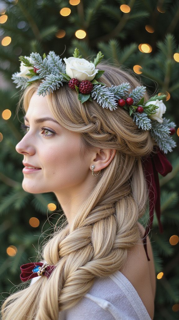 milkmaid braids with flowers