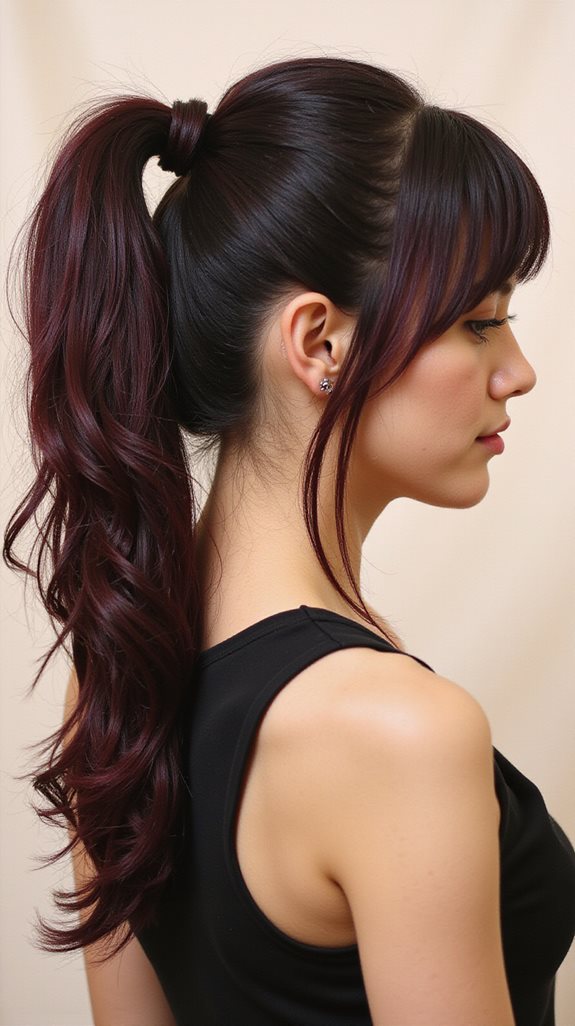 sleek black cherry ponytail