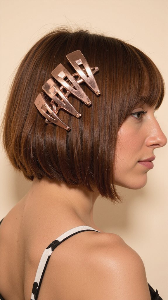 sleek bob with metallic clips