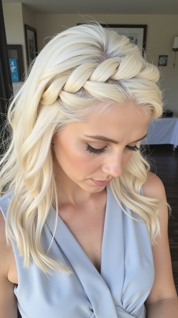 braided crown lob hairstyle