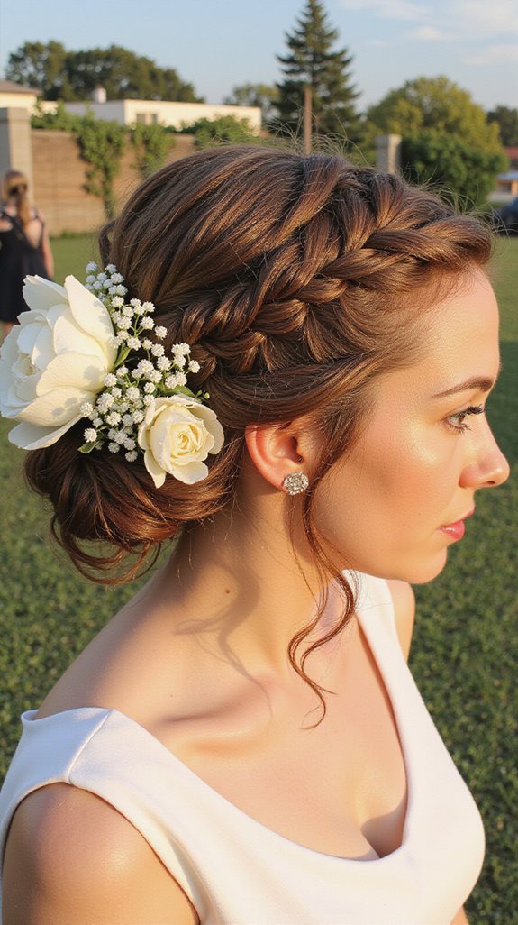 romantic braided floral updo