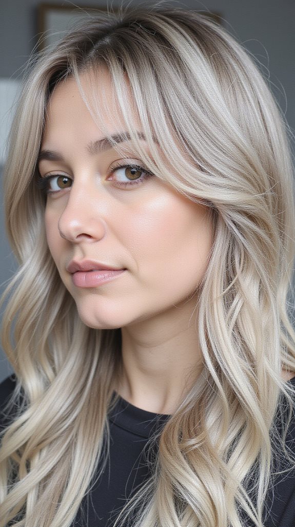 ash blonde face framing