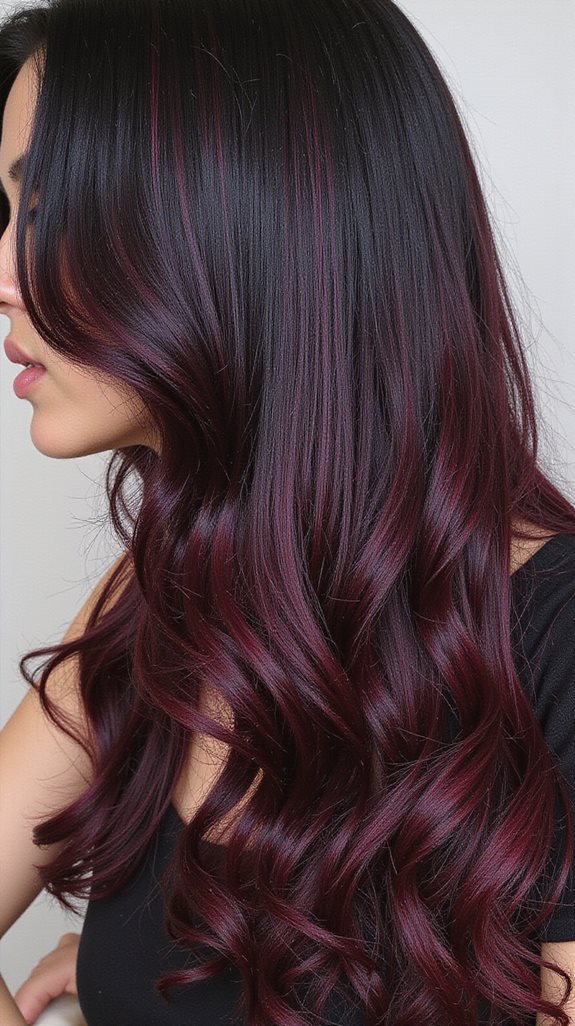 burgundy highlights on black hair