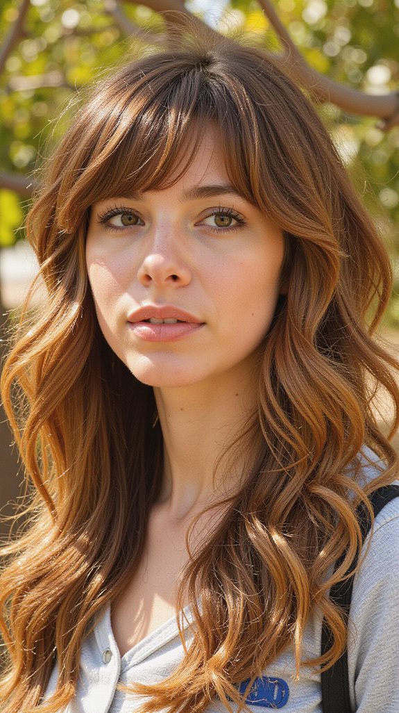 honey brown curtain bangs