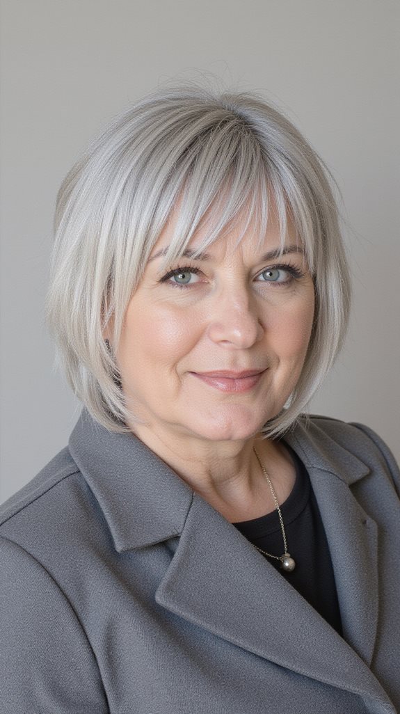 polished blunt cut gray bob