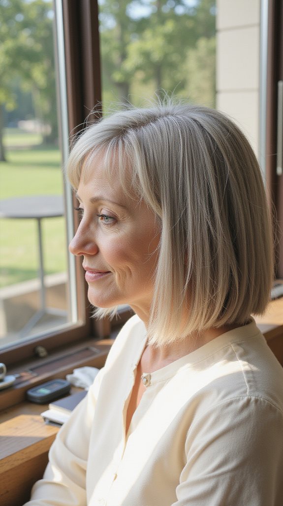 sleek blunt shoulder length haircut