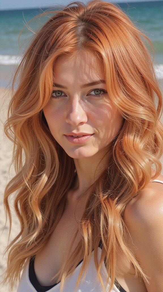 warm toned strawberry blonde balayage