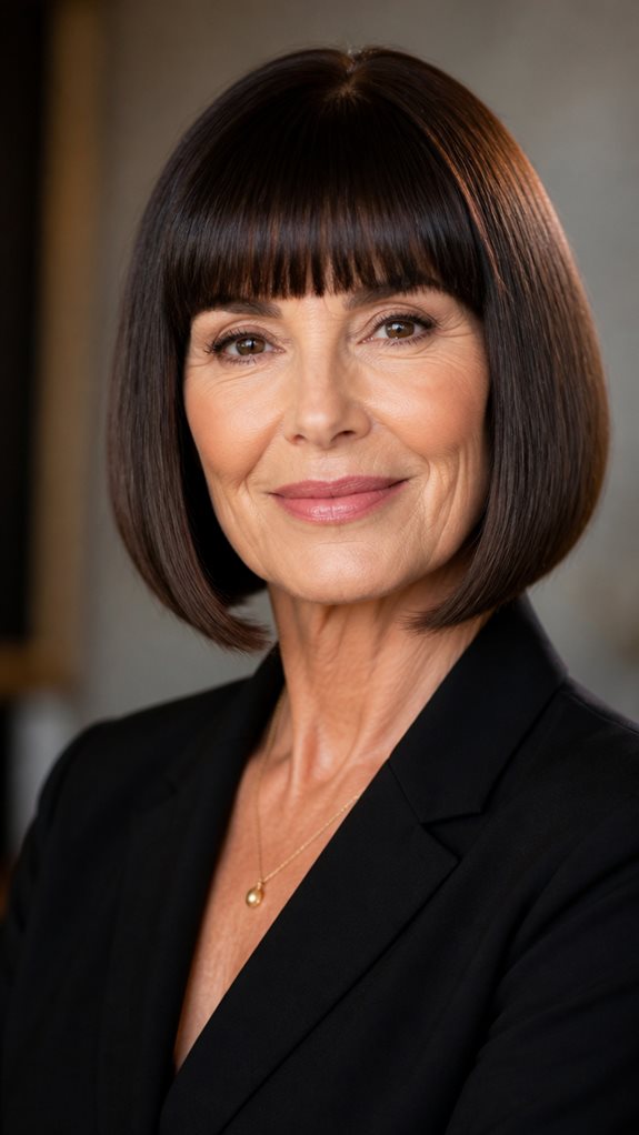 sleek lob with blunt bangs