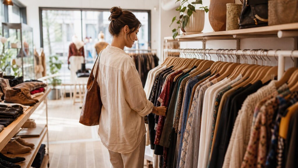 Modern boutique with a curated pre-loved resale clothing section